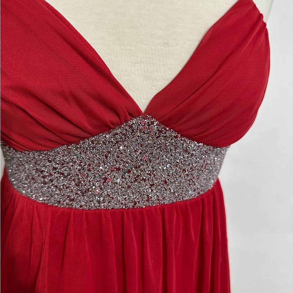 IZ Byer California Red Empire Waist Dress Y2K Vintage Silver Sequin Size Medium - Thumbnail 2