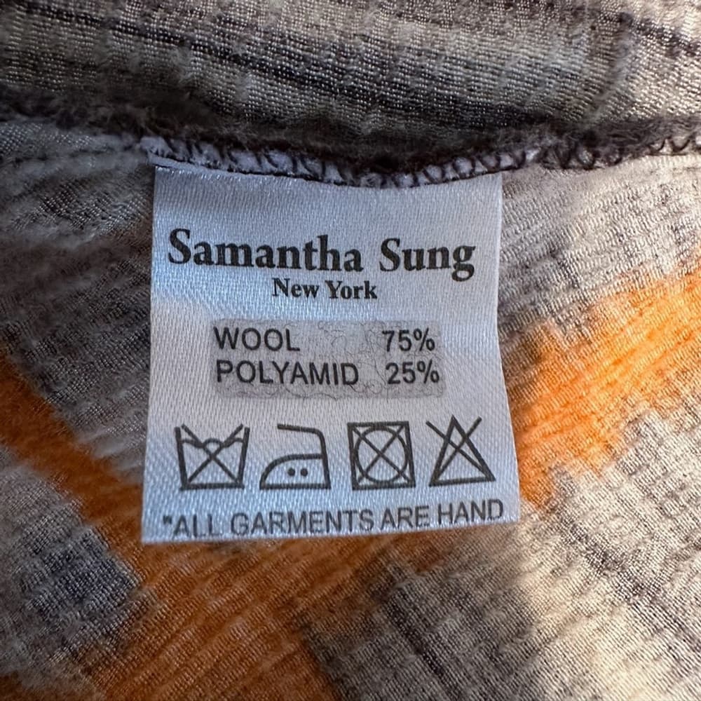 SAMANTHA SUNG Wool Blend Plaid Dress Hand Printed Brown Orange Size 4 Luxury - Thumbnail 5