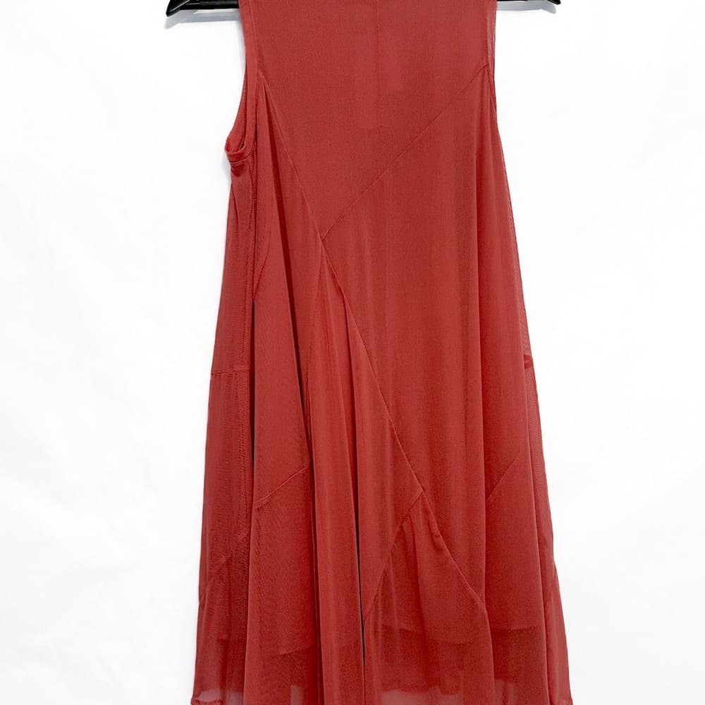 NWT Vivienne Vivienne Tam Burnt Coral Flowy Mesh Asymmetrical Tank Dress Small - Thumbnail 9