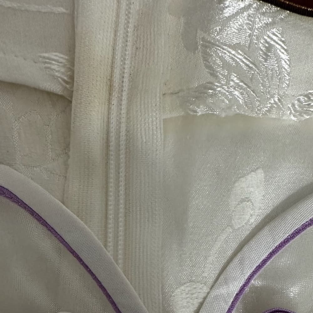 Vintage K.K. Keeling White & Purple Floral Lotus Qipao Cheongsam Dress Medium - Thumbnail 9