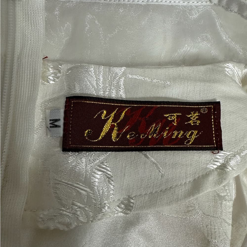 Vintage K.K. Keeling White & Purple Floral Lotus Qipao Cheongsam Dress Medium - Thumbnail 6