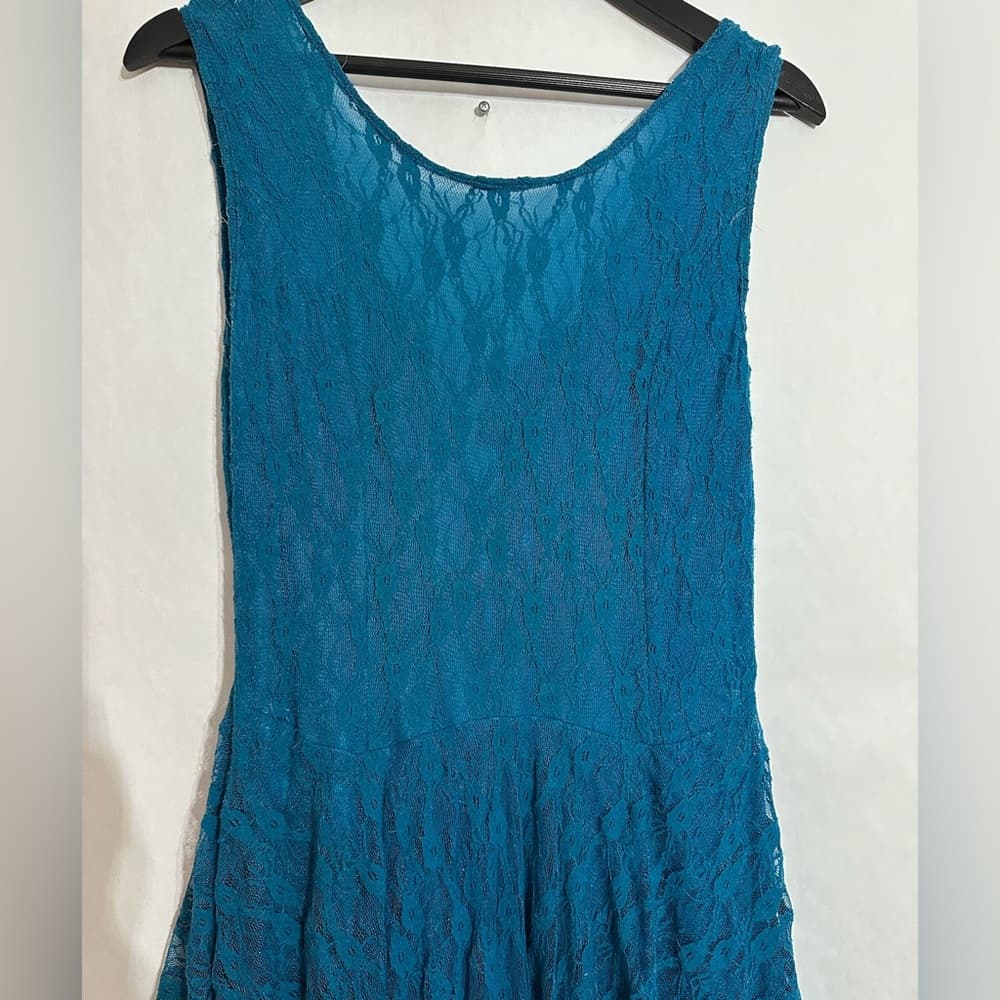 Adore Turquoise Lace Handkerchief Layered Hem Dress Y2K Fairycore Size Large - Thumbnail 6