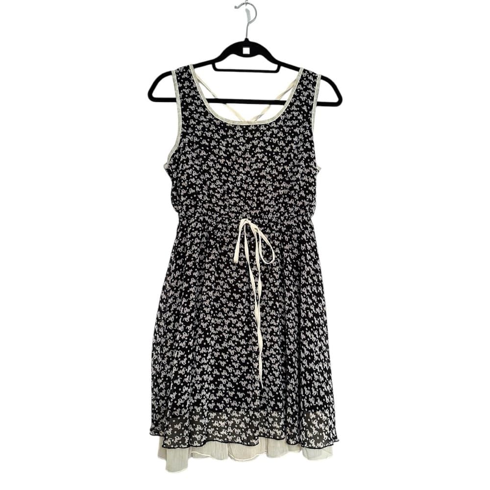 Rosebud Francescas Cat Fox Print Layered Drawstring Waist Mini Dress Size Medium - Thumbnail 9