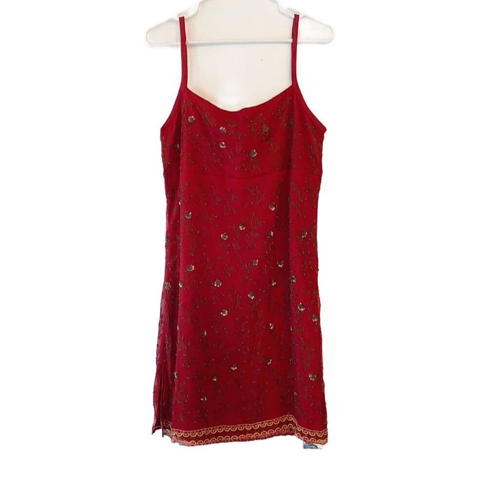 Slip Dress Red Beaded Lace Trim Spaghetti Strap Size 11 EXPRESS Y2K Deadstock - Thumbnail 6