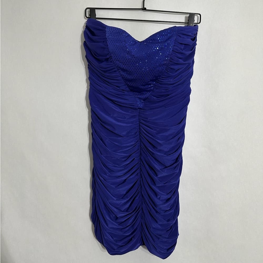 Love Reign Strapless Blue Ruched Sequined Sweetheart Mini Dress Y2K XL Juniors - Thumbnail 2