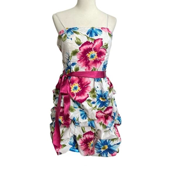 Deb White Floral Ruffle Mini Dress Y2K with Magenta Sash Size 16 | TikTok Viral - Thumbnail 8