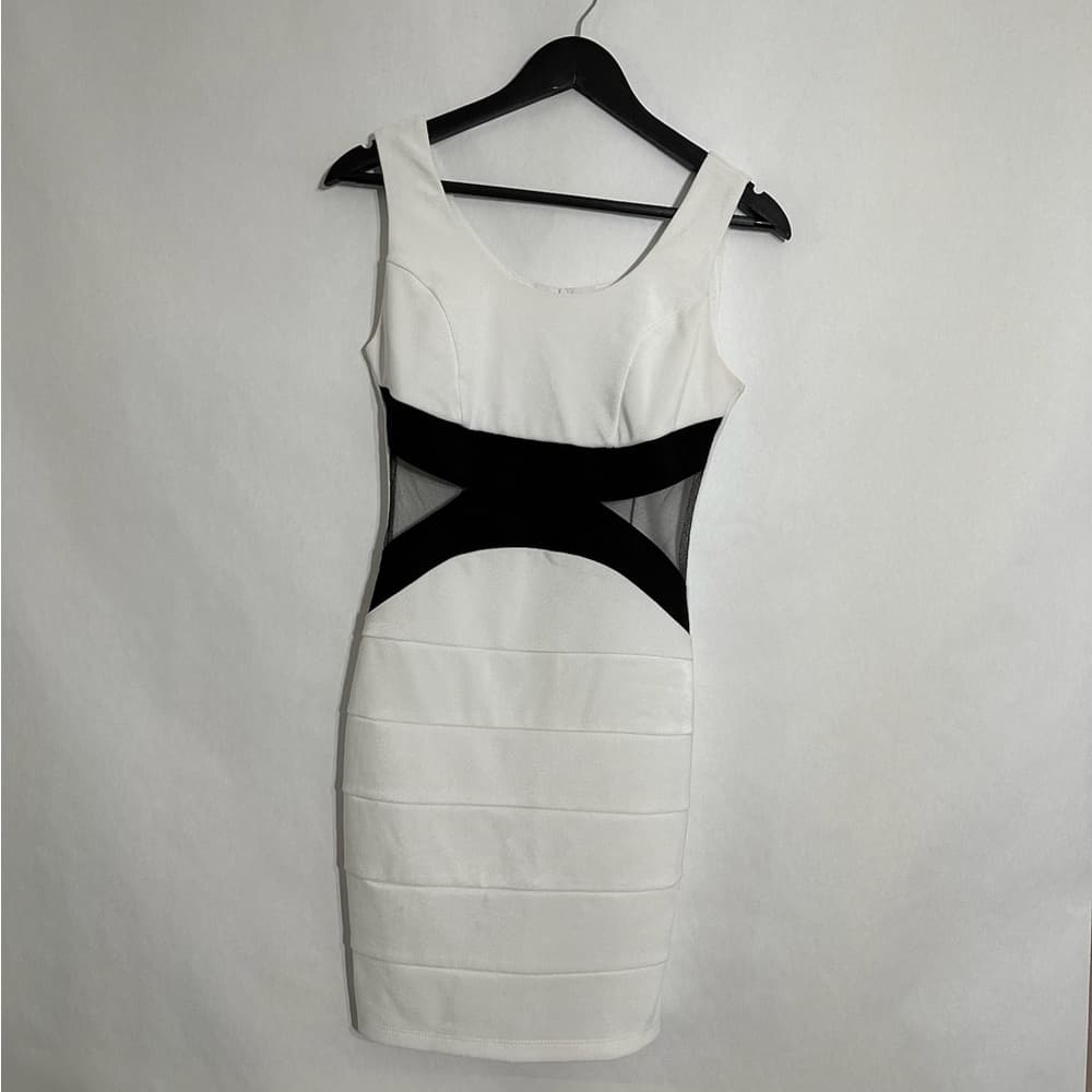Ruby Rox White & Black Mesh See Through Bandage Dress Bodycon Y2K Small SEE NOTE