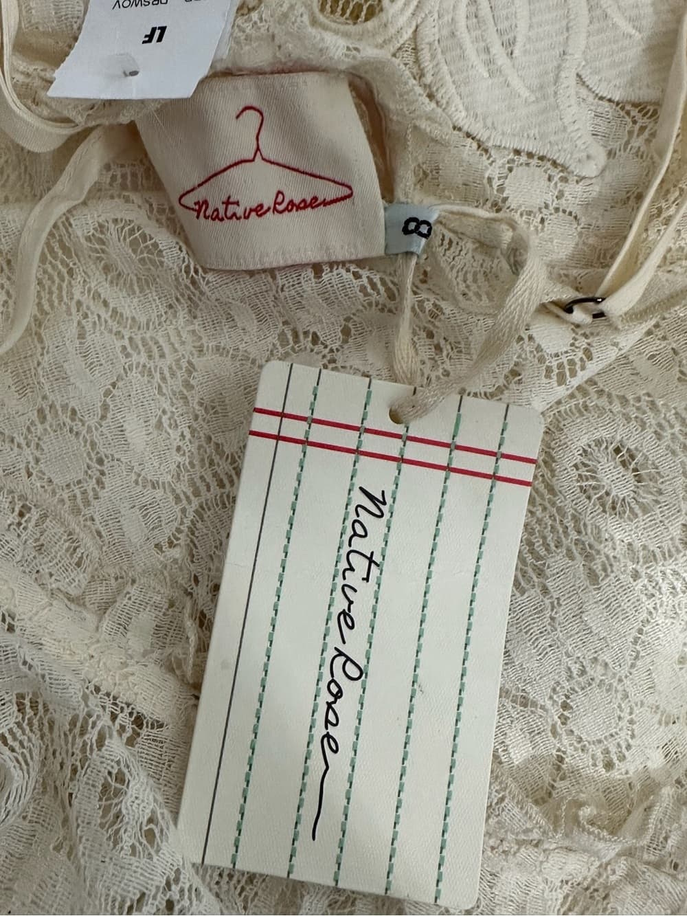 Native Rose LF Cream Lace Floral Slip Dress Applique Spaghetti Strap Size 8 - Thumbnail 4