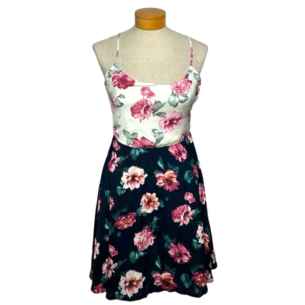 Glamorous Pink Floral Spaghetti Strap Fit Flare Dress Likely XS SEE SIZE NOTES - Thumbnail 12