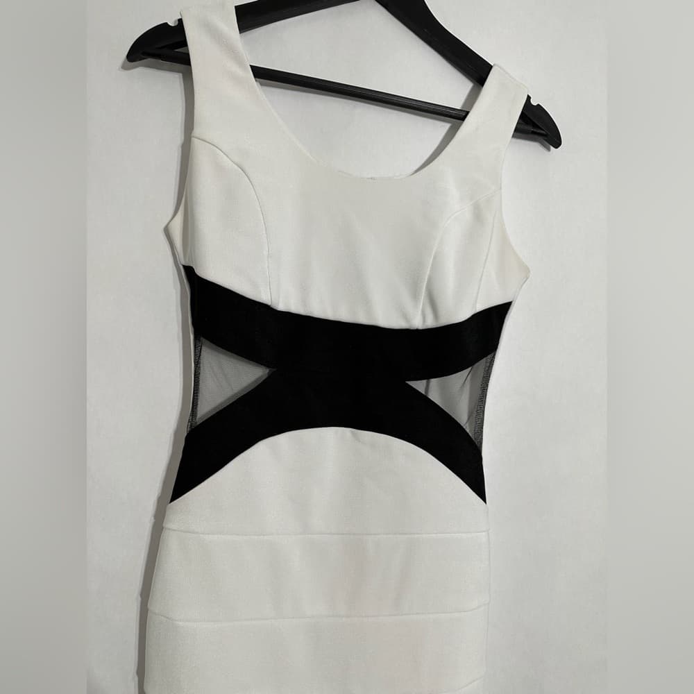 Ruby Rox White & Black Mesh See Through Bandage Dress Bodycon Y2K Small SEE NOTE - Thumbnail 2