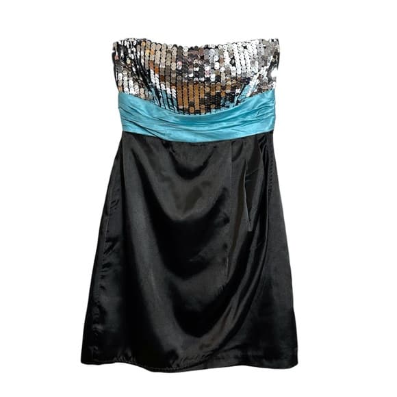 Speechless Strapless Sequin Party Dress Black Silver Waist Size 5 Juniors Y2K - Thumbnail 9