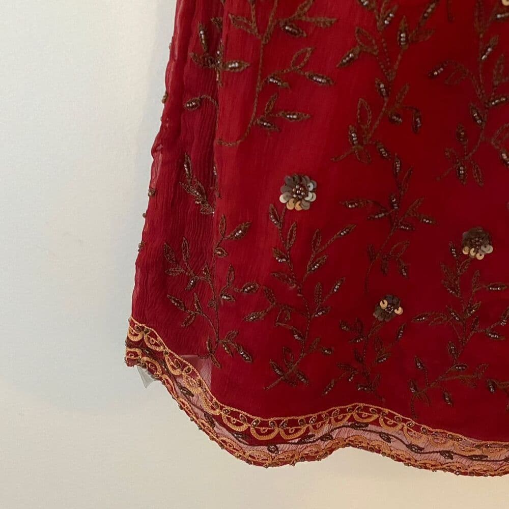 Slip Dress Red Beaded Lace Trim Spaghetti Strap Size 11 EXPRESS Y2K Deadstock - Thumbnail 2
