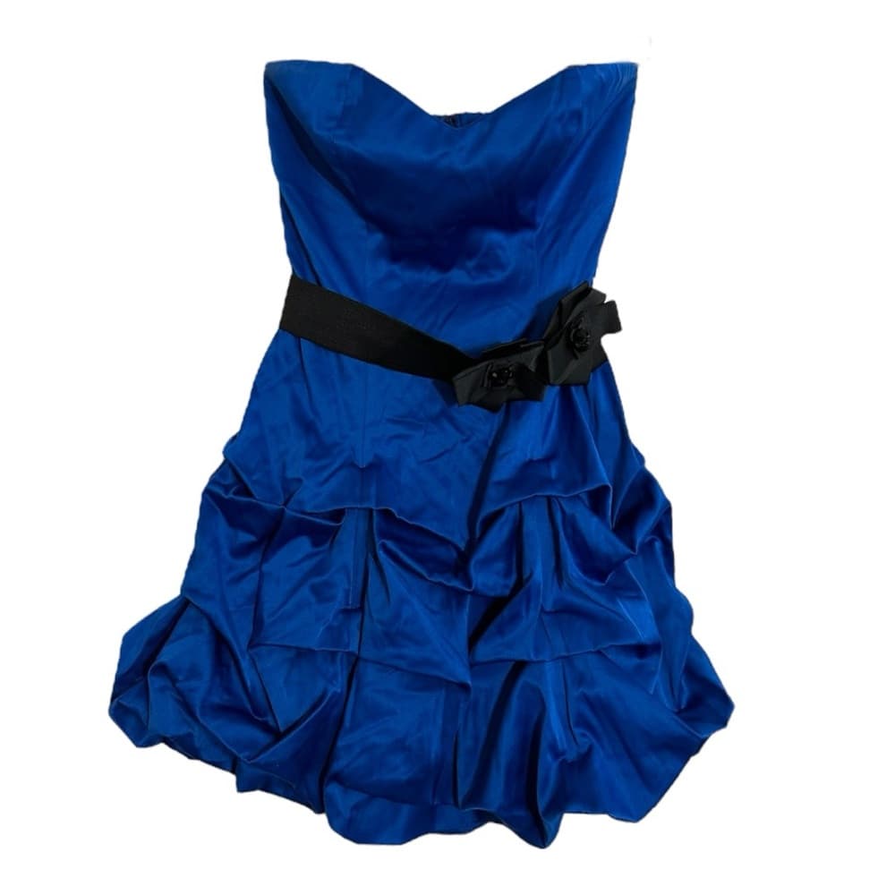 Ruby Rox Blue Black Strapless Ruffle Skirt Party Dress Bow Y2K Size 5 (Juniors) - Thumbnail 7