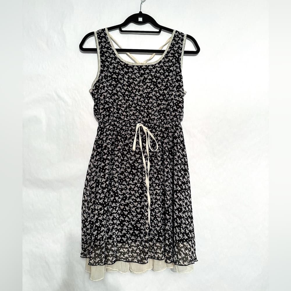Rosebud Francescas Cat Fox Print Layered Drawstring Waist Mini Dress Size Medium