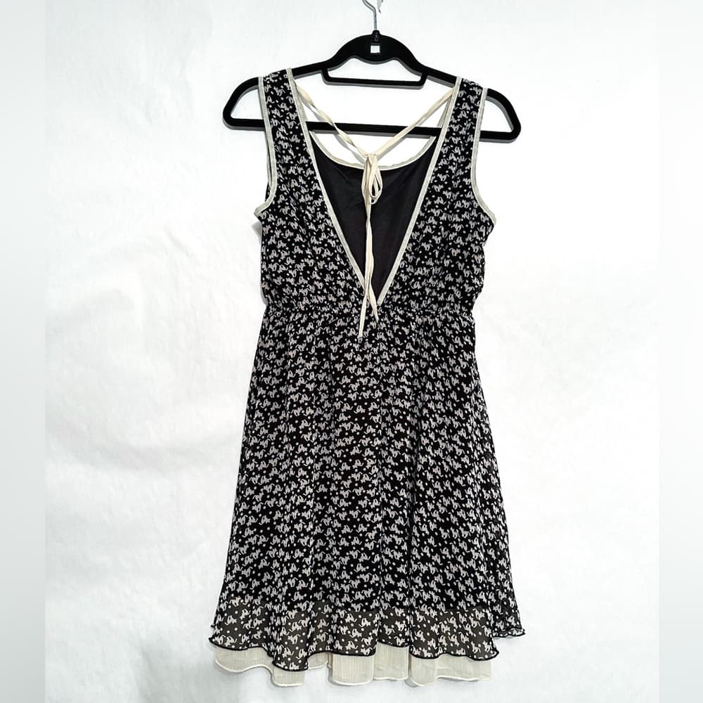 Rosebud Francescas Cat Fox Print Layered Drawstring Waist Mini Dress Size Medium - Thumbnail 2