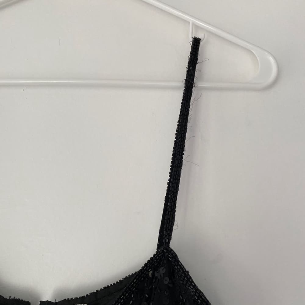 Laurence Kazar Vintage 80s Black Sequin Slip Dress Size PM (See Note on Size) - Thumbnail 6
