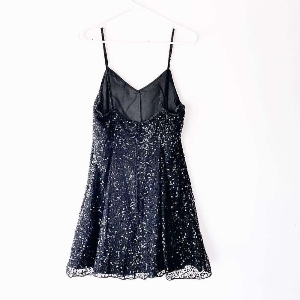 Laurence Kazar Vintage 80s Black Sequin Slip Dress Size PM (See Note on Size) - Thumbnail 13
