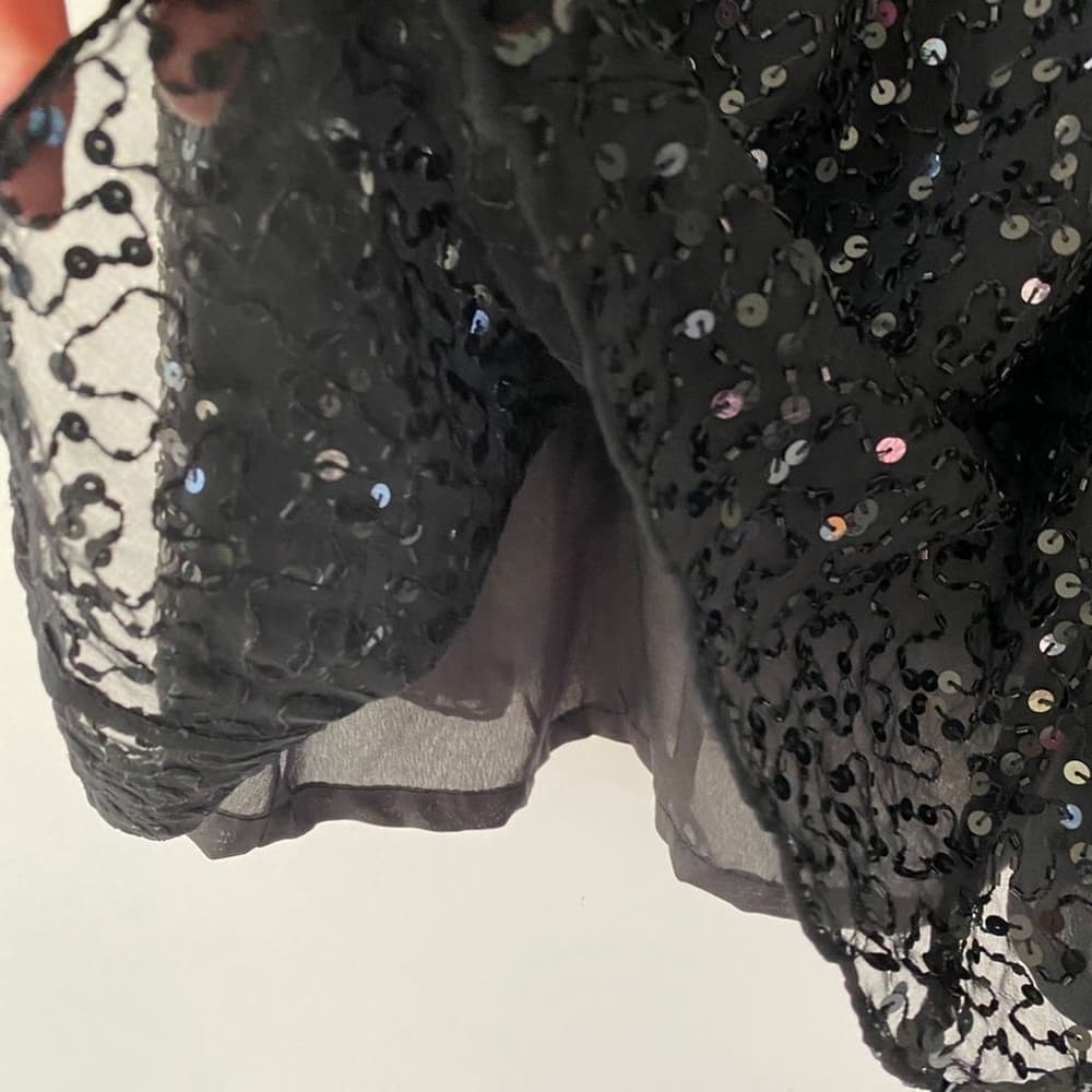 Laurence Kazar Vintage 80s Black Sequin Slip Dress Size PM (See Note on Size) - Thumbnail 3