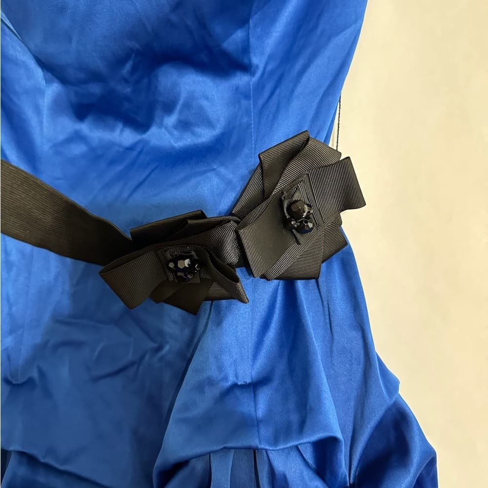 Ruby Rox Blue Black Strapless Ruffle Skirt Party Dress Bow Y2K Size 5 (Juniors) - Thumbnail 2