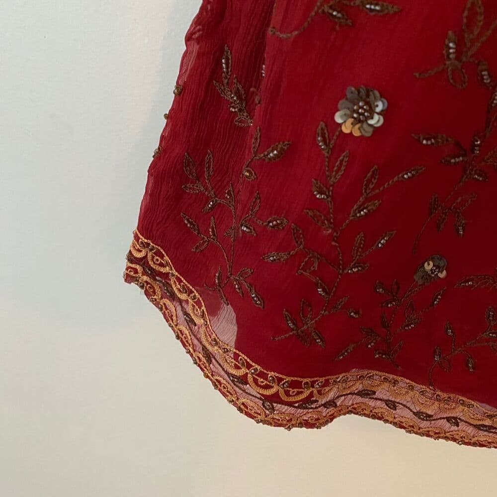 Slip Dress Red Beaded Lace Trim Spaghetti Strap Size 11 EXPRESS Y2K Deadstock - Thumbnail 10