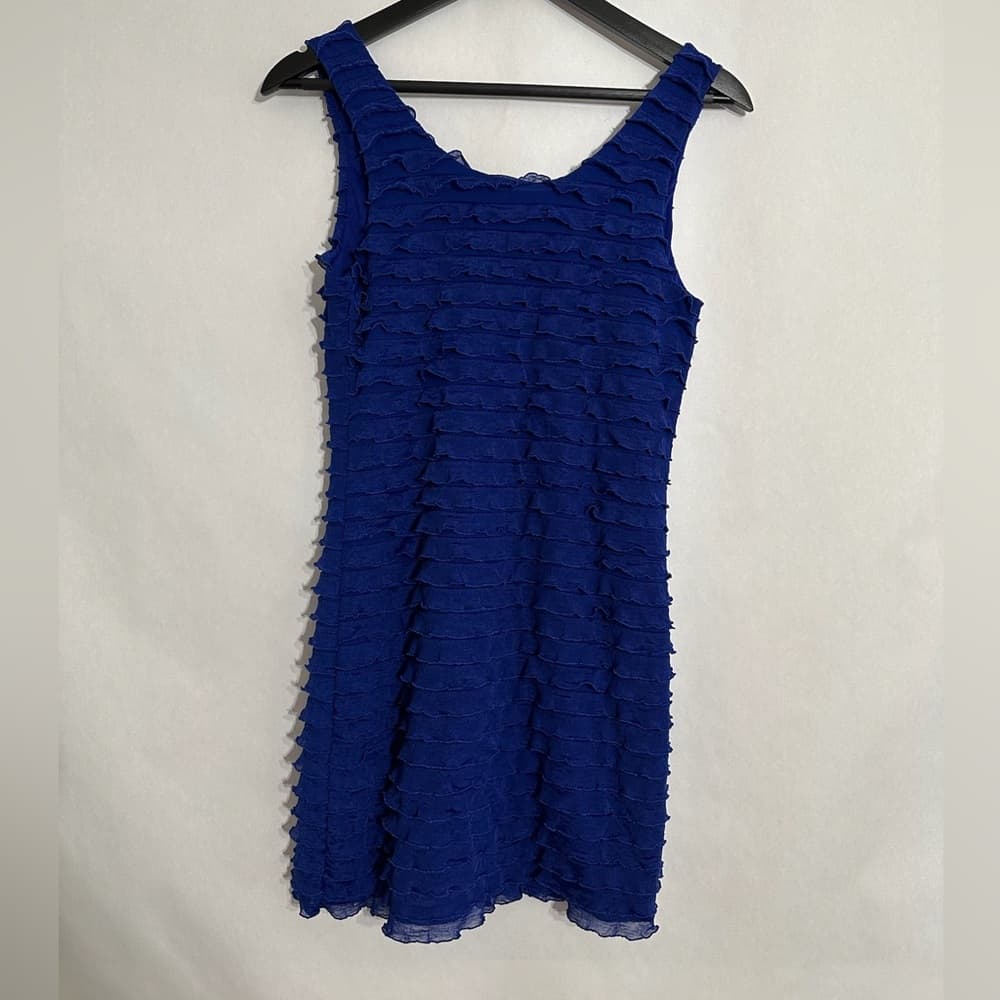 Forever 21 Blue Ruffle Layered Tank Dress Mini Y2K Size Medium Bodycon - Thumbnail 3