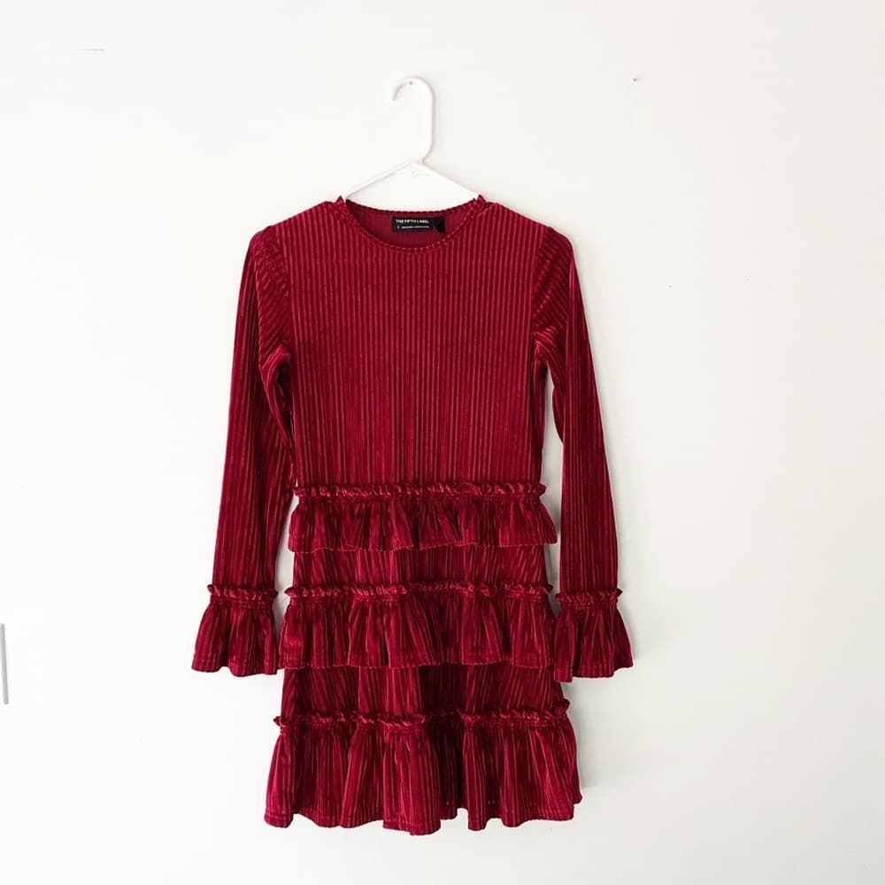 The Fifth Label Adore Velvet Ruffle Dress - Size Small, Cherry - Thumbnail 3