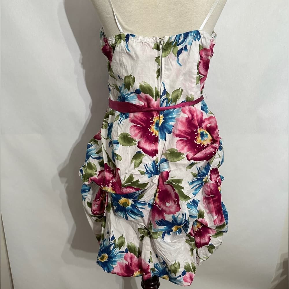 Deb White Floral Ruffle Mini Dress Y2K with Magenta Sash Size 16 | TikTok Viral - Thumbnail 3
