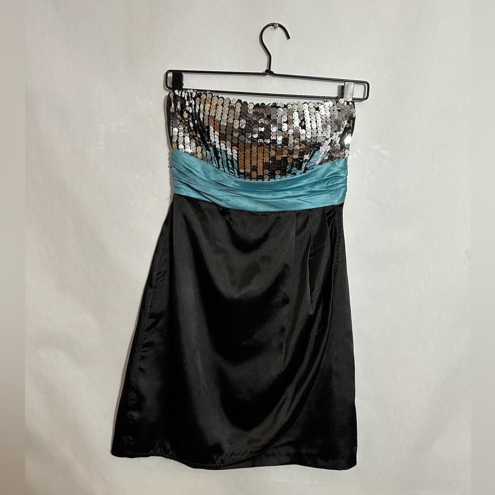 Speechless Strapless Sequin Party Dress Black Silver Waist Size 5 Juniors Y2K