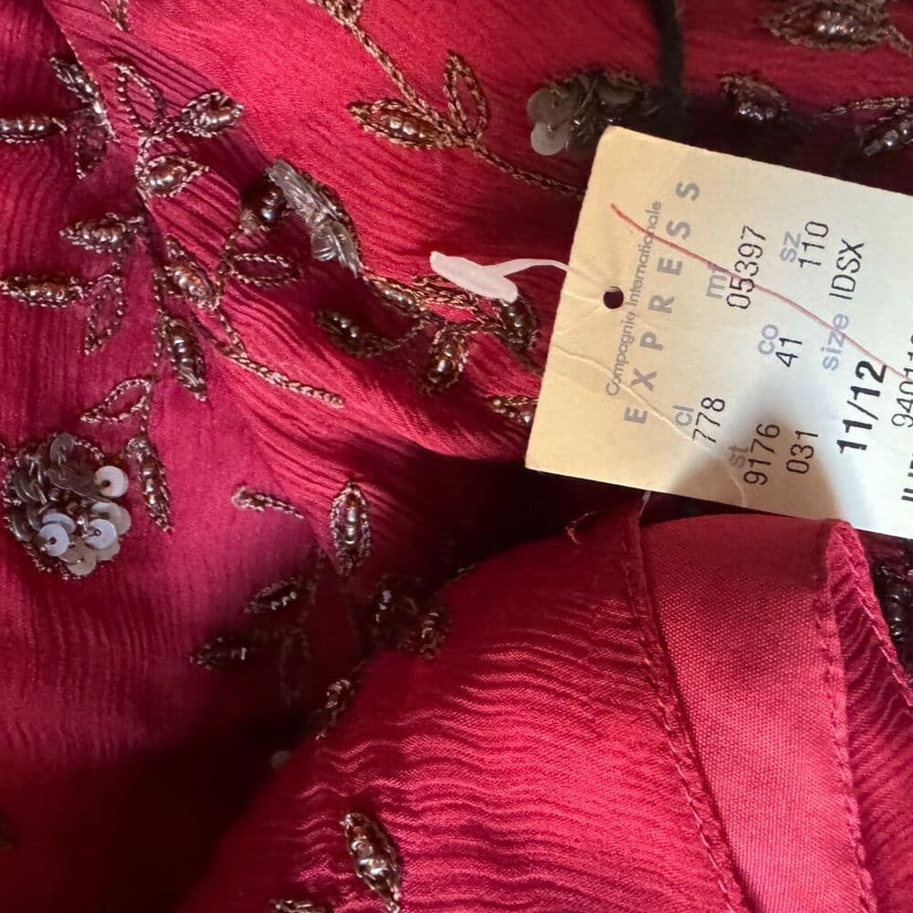 Slip Dress Red Beaded Lace Trim Spaghetti Strap Size 11 EXPRESS Y2K Deadstock - Thumbnail 5