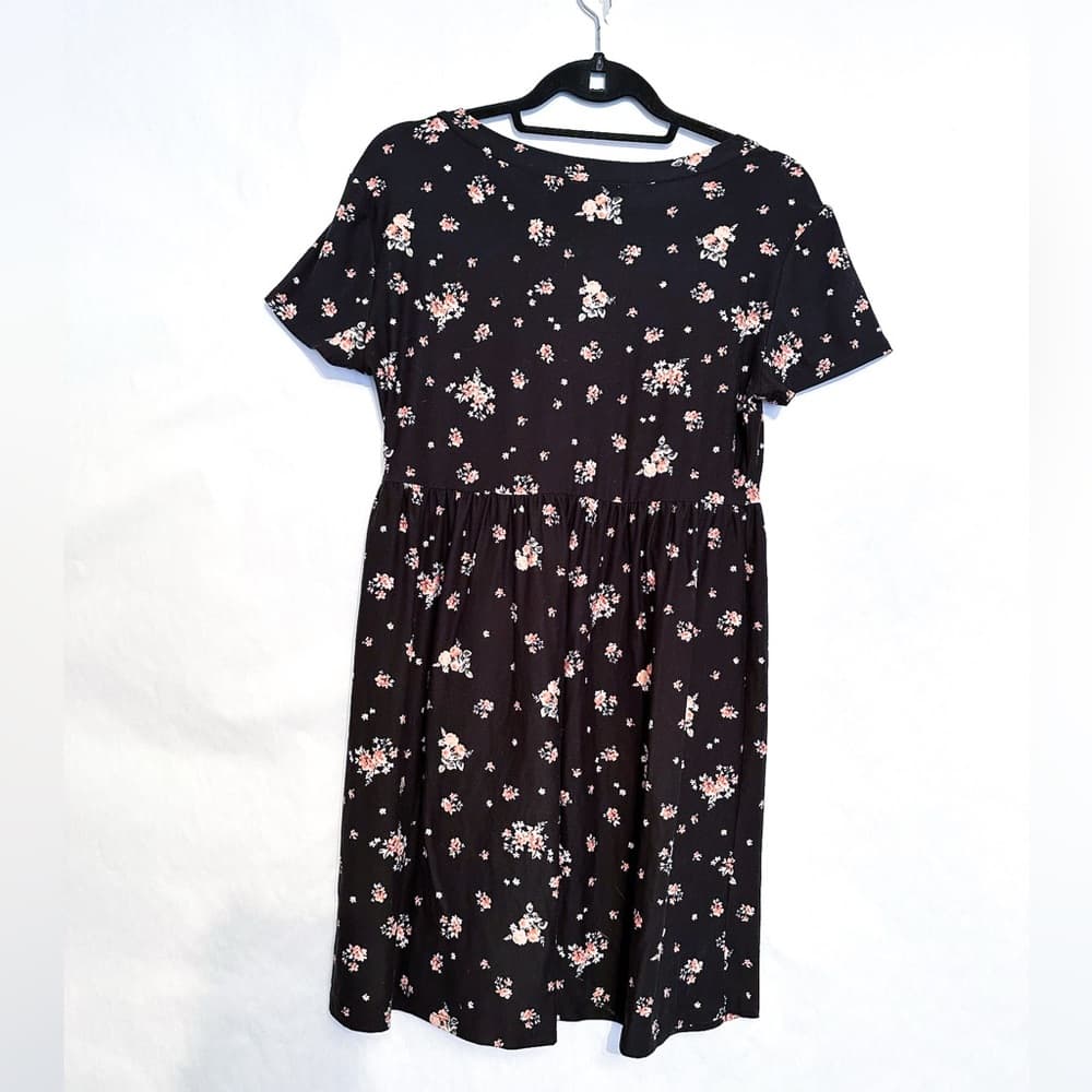 No Comment Black Floral Babydoll Cottagecore Mini Skater Dress Medium - Thumbnail 5