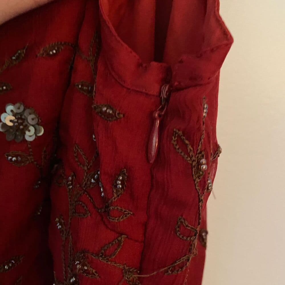 Slip Dress Red Beaded Lace Trim Spaghetti Strap Size 11 EXPRESS Y2K Deadstock - Thumbnail 13