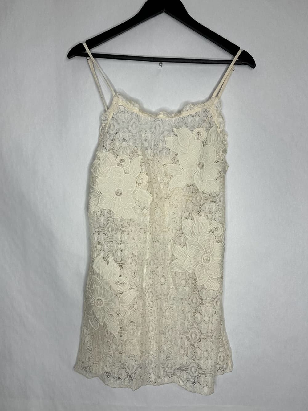 Native Rose LF Cream Lace Floral Slip Dress Applique Spaghetti Strap Size 8