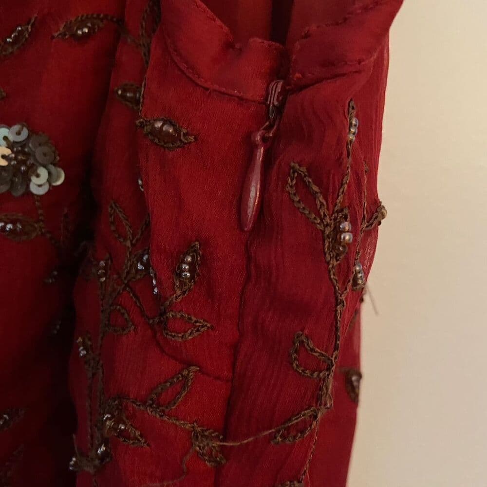 Slip Dress Red Beaded Lace Trim Spaghetti Strap Size 11 EXPRESS Y2K Deadstock - Thumbnail 8