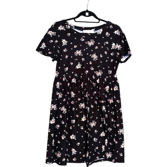 No Comment Black Floral Babydoll Cottagecore Mini Skater Dress Medium - Thumbnail 8