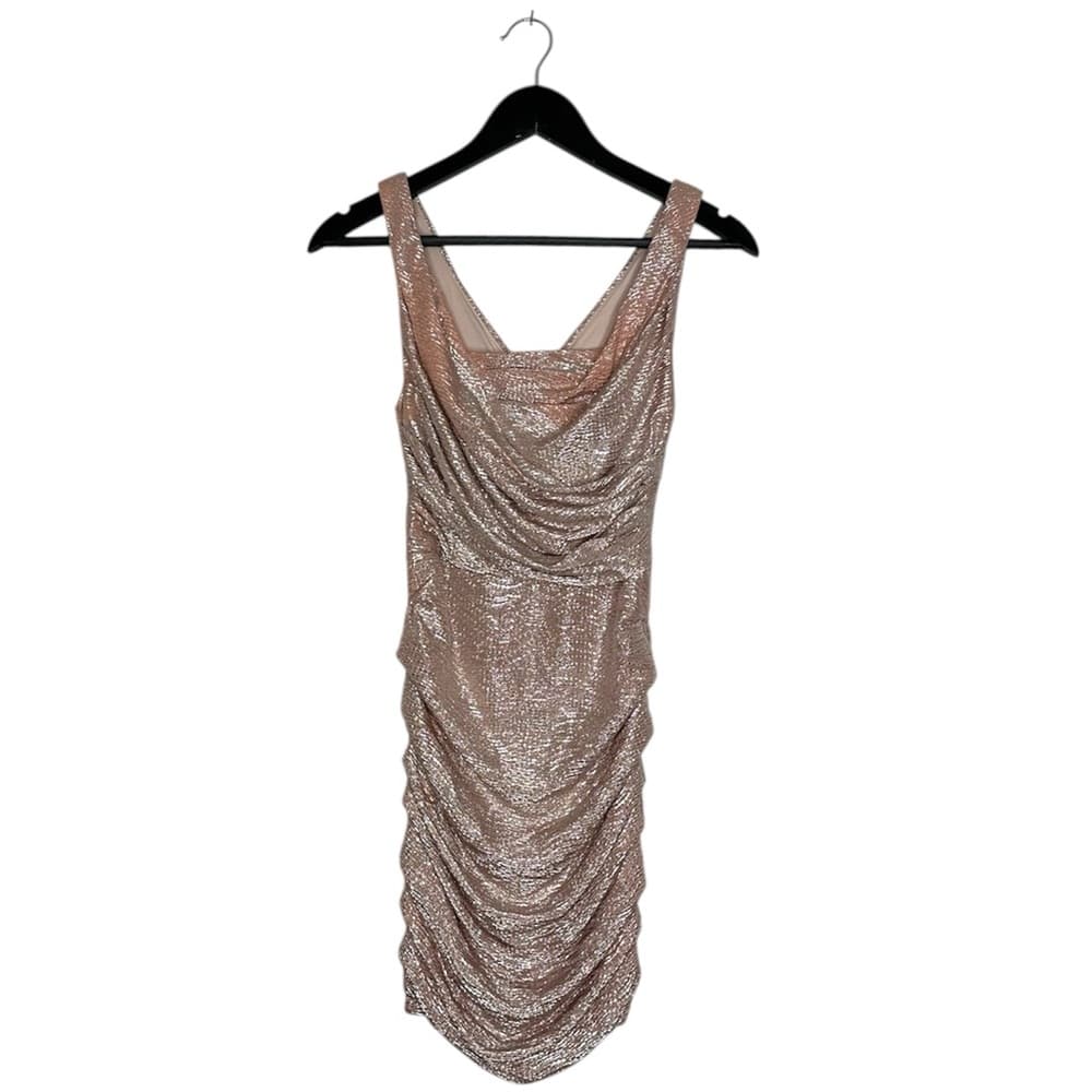 Express Champagne Pink Metallic Ruched Bodycon Mini Y2K Dress Size 0 SEE NOTES - Thumbnail 13