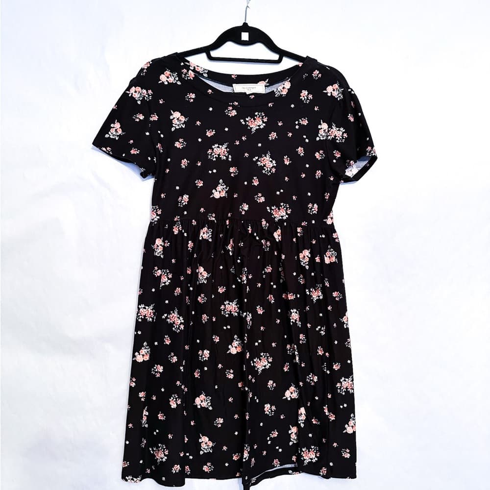 No Comment Black Floral Babydoll Cottagecore Mini Skater Dress Medium - Thumbnail 4