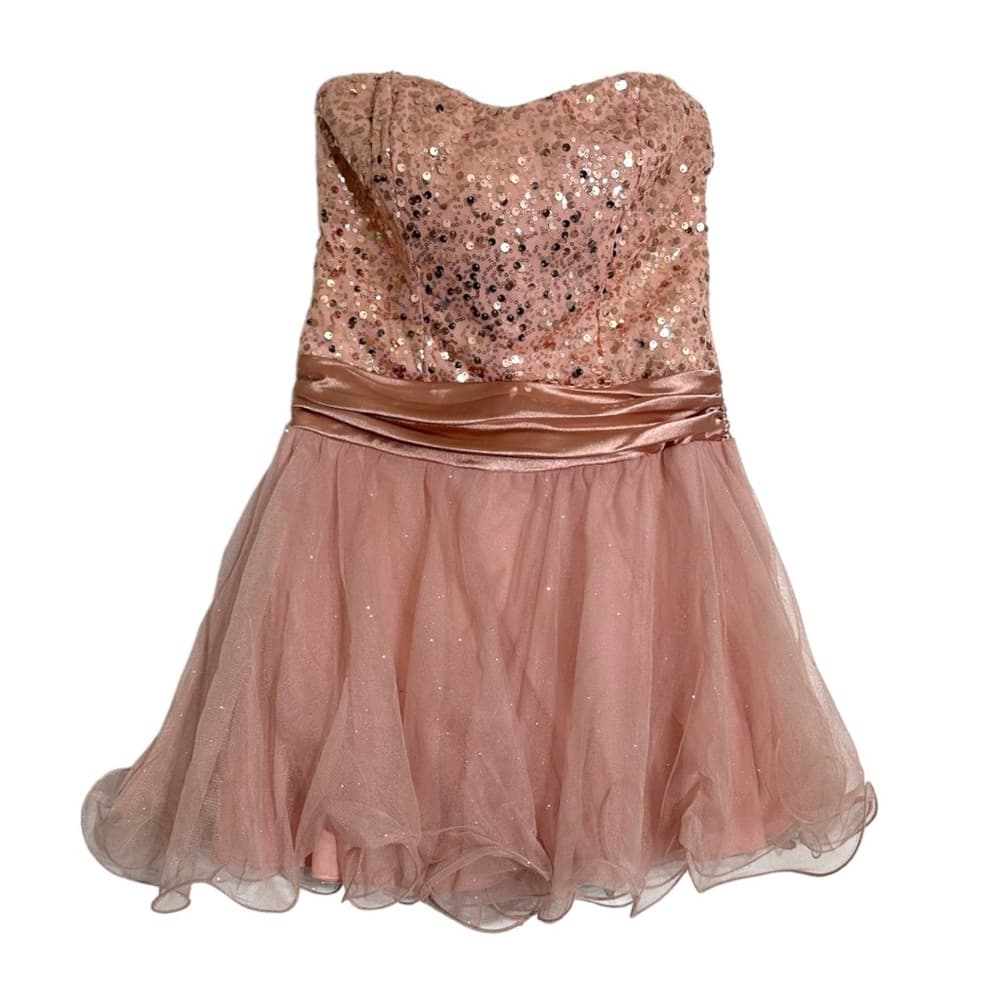 Speechless Strapless Sequin Tulle Party Cocktail Dress Y2K Juniors Size 7 - Thumbnail 5