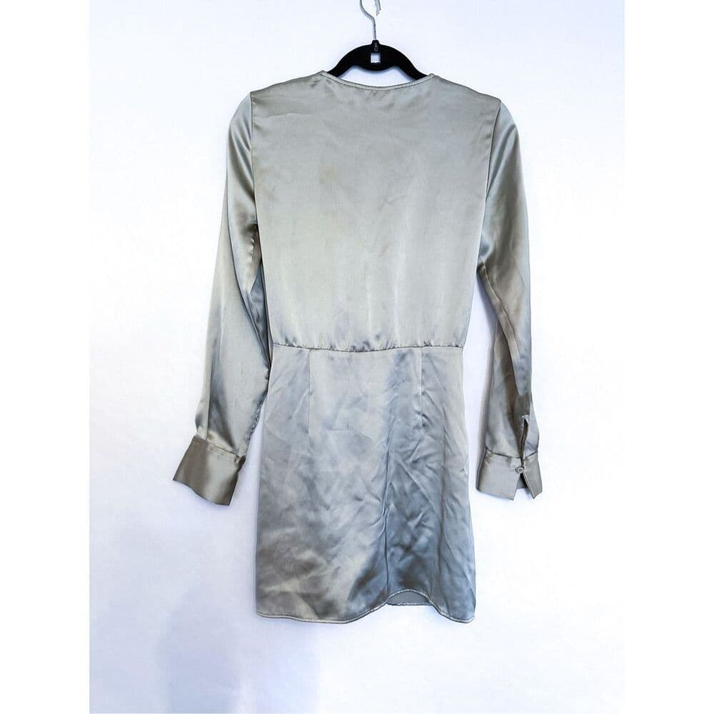 Zara Wrap Satin Effect “Grey Green” Dress Blogger Favorite Womens X-Small - Thumbnail 5