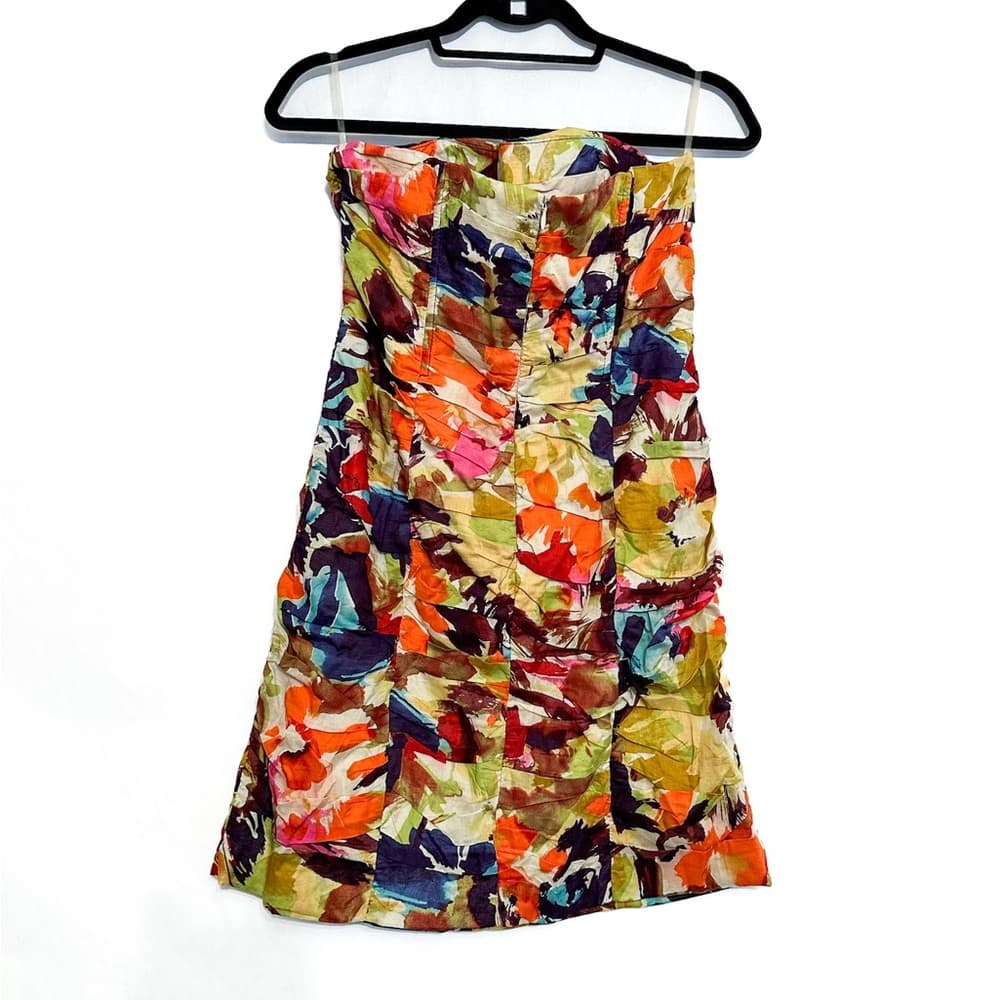 NWT BB Dakota Strapless Ruched Watercolor Floral Print Mini Dress Size 10 - Thumbnail 2