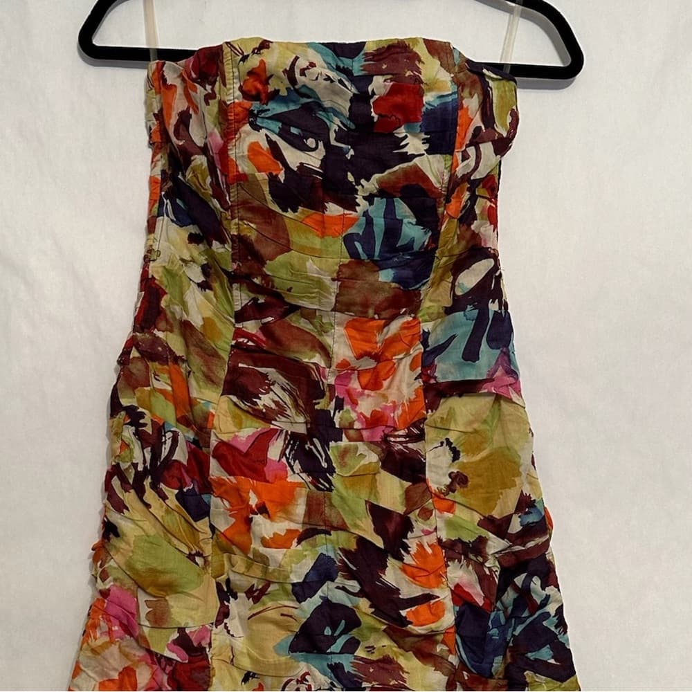 NWT BB Dakota Strapless Ruched Watercolor Floral Print Mini Dress Size 10 - Thumbnail 8