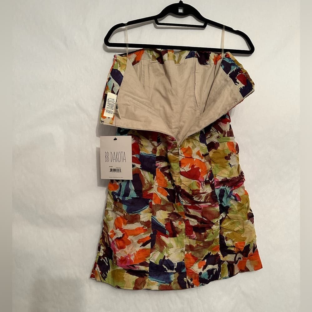NWT BB Dakota Strapless Ruched Watercolor Floral Print Mini Dress Size 10 - Thumbnail 10