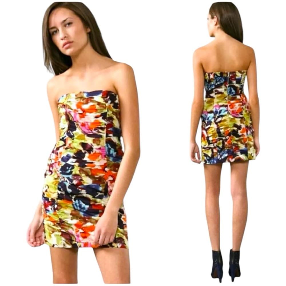 NWT BB Dakota Strapless Ruched Watercolor Floral Print Mini Dress Size 10 - Thumbnail 11