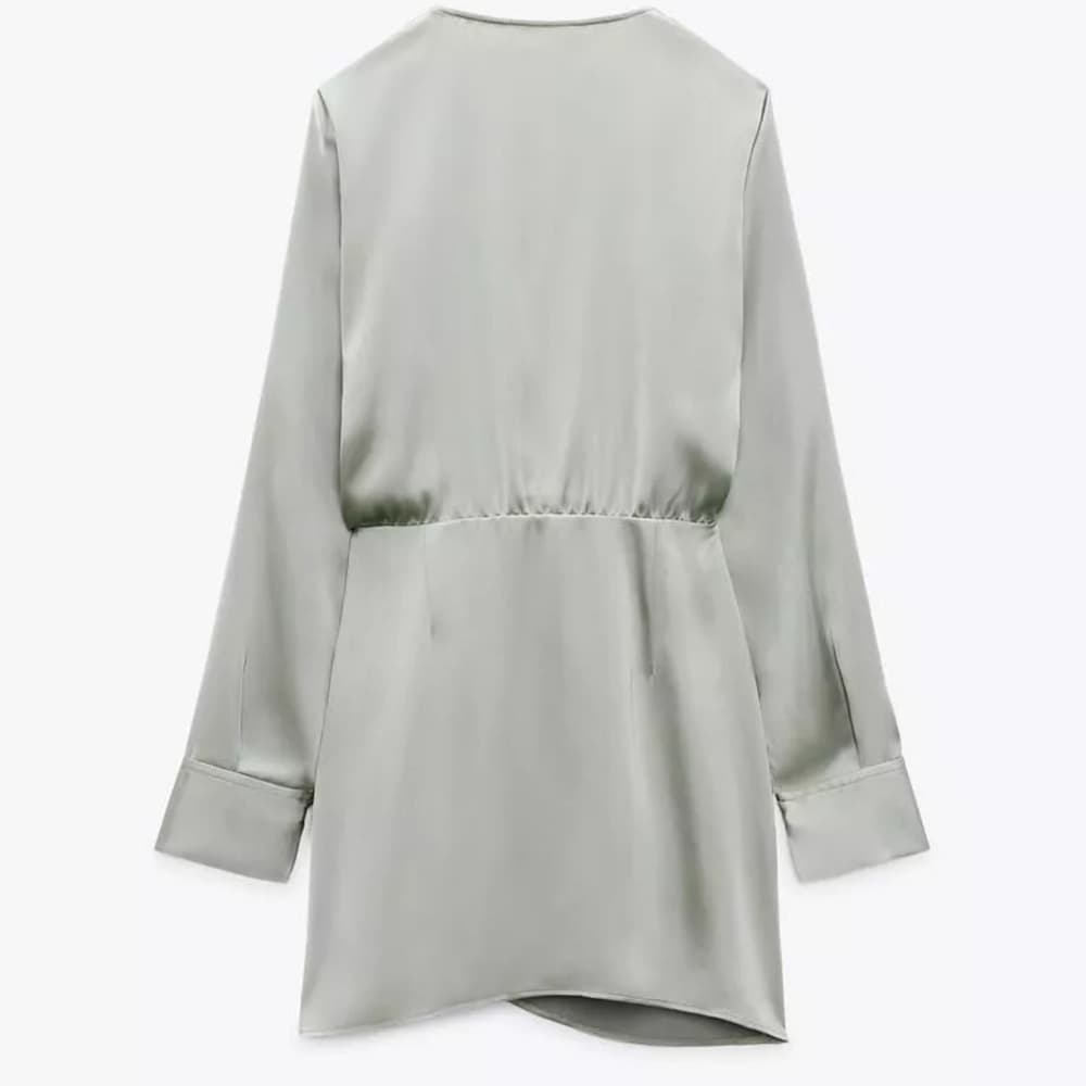 Zara Wrap Satin Effect “Grey Green” Dress Blogger Favorite Womens X-Small - Thumbnail 12
