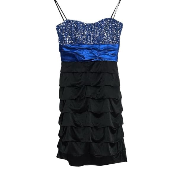 Speechless Glitter Bodice Layered Ruffle Mini Dress Y2K Blue & Black Size Small - Thumbnail 7