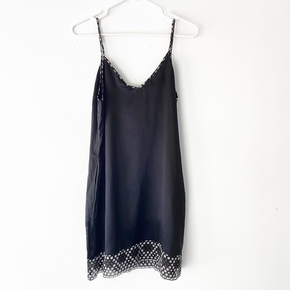 NWT 7 For All Mankind Mini Slip Dress 100% Silk Printed Trim Size Medium Y2K - Thumbnail 2