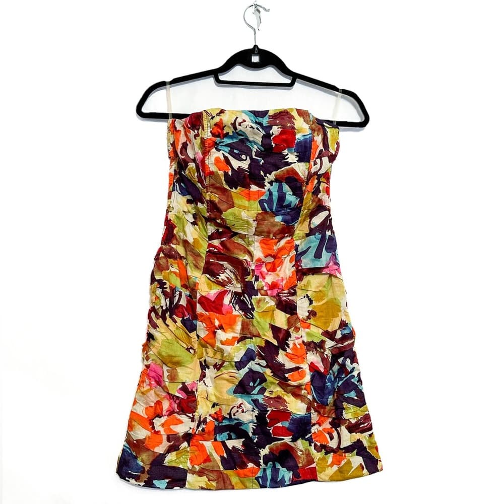 NWT BB Dakota Strapless Ruched Watercolor Floral Print Mini Dress Size 10