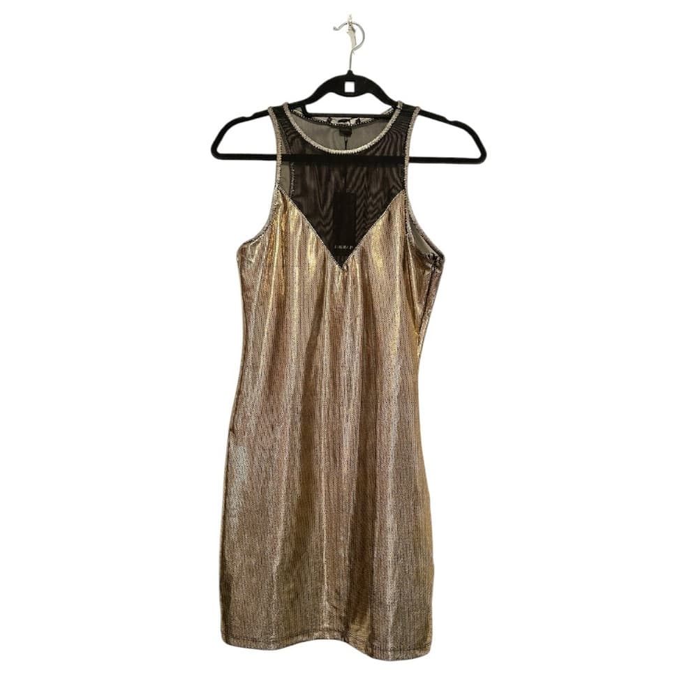 NWT Forever 21 Metallic Gold Mesh Racerback Bodycon Mini Dress - Size Medium - Thumbnail 8