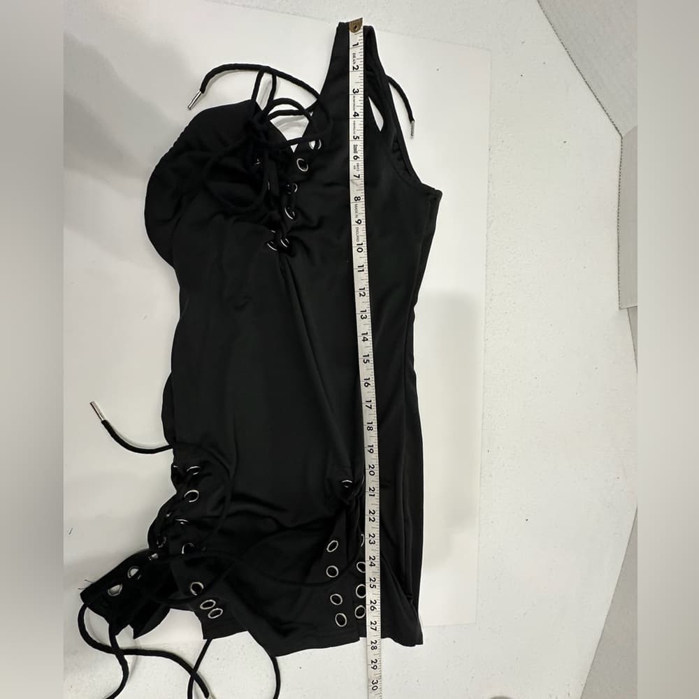 Black Lace-Up Corset-Side Style Super Mini Dress Sleeveless Stretch Bodycon Y2K - Thumbnail 5