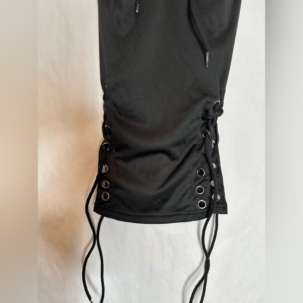 Black Lace-Up Corset-Side Style Super Mini Dress Sleeveless Stretch Bodycon Y2K - Thumbnail 2