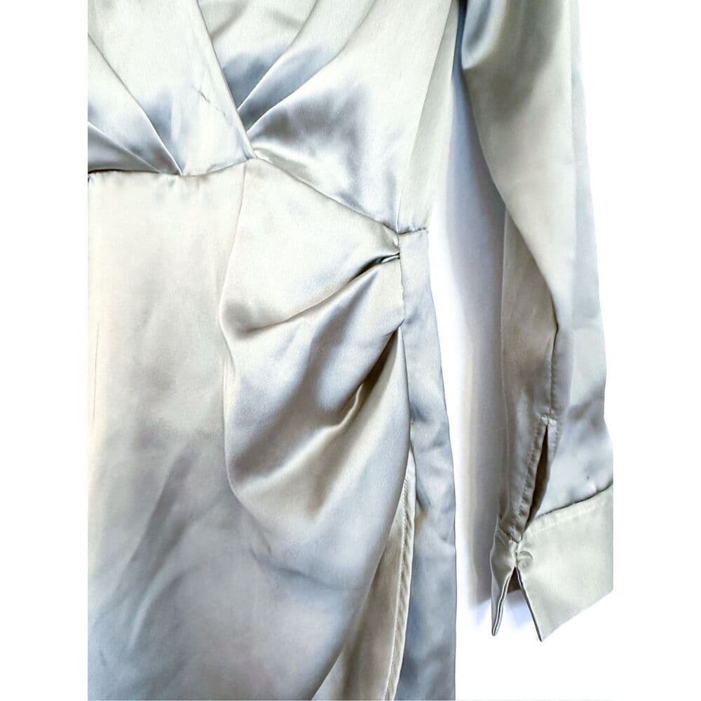 Zara Wrap Satin Effect “Grey Green” Dress Blogger Favorite Womens X-Small - Thumbnail 8